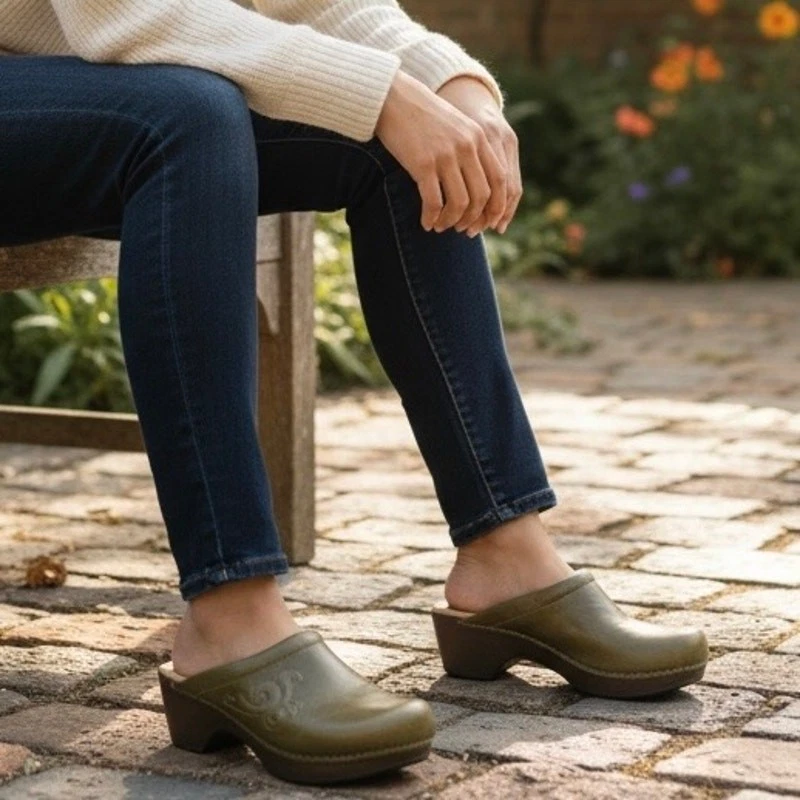 Zueco para mujer Dansko Brenda Mushroom con diseño floral de nobuck bruñido - talla 38 Foto 1 de 4