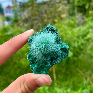 43G zeolita de diente de león indio + malaquita brillante ojo de gato espécimen mineral - Imagen 1 de 12