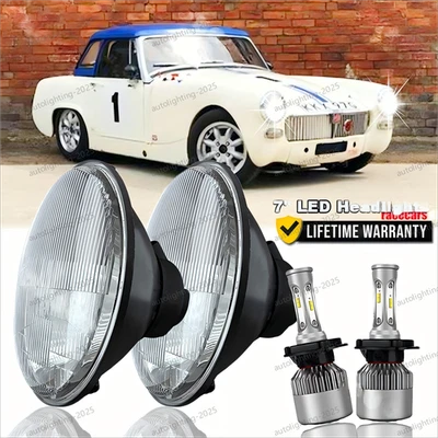 2× 7 inch LED Round Headlights Pair DRL Hi/Lo Beam Fit MG Midget 1969-1979 Dodge - Image 1 of 4