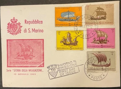 San Marino, Storia Della Navigazione, 1-5 Lire, First Day Cover, 1/10/1963 - Image 1 of 2