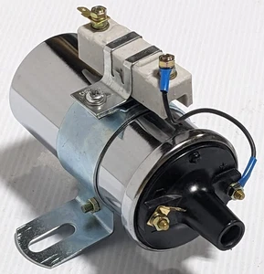 Chrome Ignition Coil 60K Volts 12V Canister W/ Ballast Resistor Chevy Ford Mopar - Picture 1 of 3