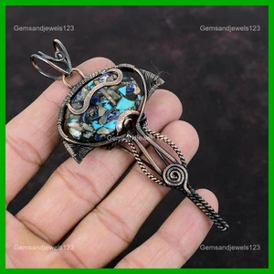 Sisters Day Deal Copper Natural Copper Multi Turquoise Boho Wire Wrapped Pendant - Picture 1 of 6
