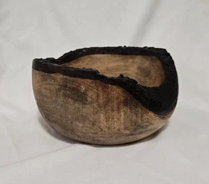 Cuenco de madera 7" DANNY SEO borde áspero natural corteza tallado a mano firmado - Imagen 1 de 10