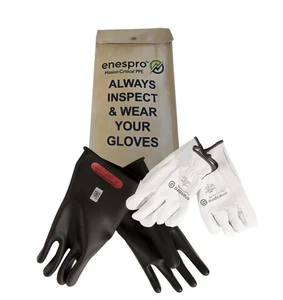 Enespro Ansell Rubber & Leather Voltage Glove Set w Bag Class 0 Sz 9 TESTED 6/25 - Picture 1 of 7