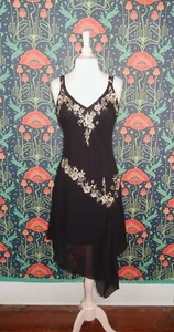 Vintage Y2K Black Embroidered Asymmetrical Hem Beaded Whimsigoth Cocktail Dress - Picture 1 of 7