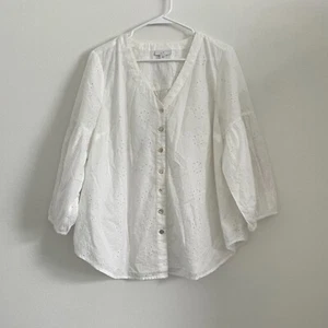 J. Jill Top Damen XL weiß Broderie Anglaise Button Down Bluse Boho klassisch - Bild 1 von 8
