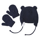 Baby Kinner Winter Warme Strickmütze Mütze Und Dicke Handschuhe Skimütze Solide+