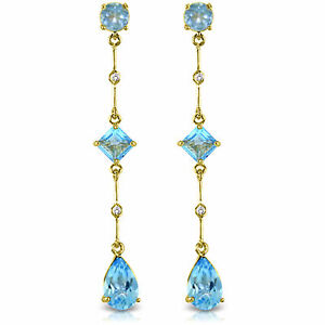 6.06 Carat 14K Solid Gold Chandelier Earrings Diamond Blue Topaz