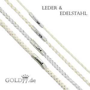 Lederhals/-Armband Lederkette Weiß Edelstahl-Verschluss Längen18-70cm, 4 Stärken - Bild 1 von 4