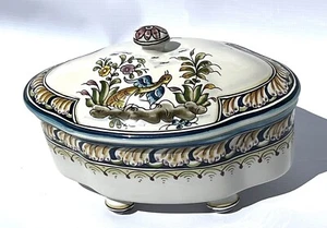 Plato de servir firmado pintado a mano Coimbra-Portugal con tapa con patas motivo de pájaro de 8,5" - Imagen 1 de 8