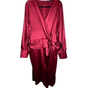 Lane Bryant Women's 26/26 Stretch satin Surplice Knot-Front Midi Dress Burgundy - Picture 1 of 13