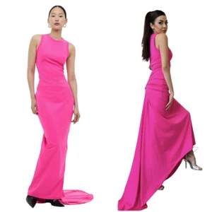 H&M Studio Zwickel Panel Kleid XS Pink Cerise Runway S/S 2023 Maxikleid Schleppe - Bild 1 von 13