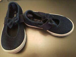 LITTLE GIRLS CARTER CANVAS SLIP ON NAVY BLUE SPARKLE  SHOES BOW SIZE 6 TODDLER