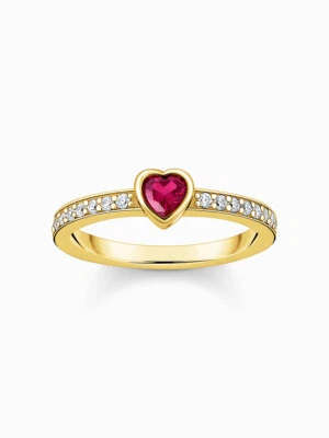 Thomas Sabo TR2448-995-10-56 Anello solitario placcato oro con pietra rossa +... - Immagine 1 di 4