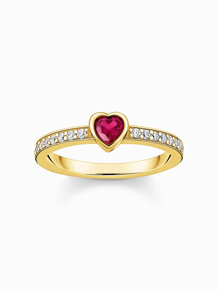 Thomas Sabo TR2448-995-10-56 Anello solitario placcato oro con pietra rossa +... - Immagine 1 di 4