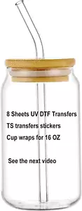 8 Sheets Rub on Transfers for DIY Crafts UV DTF Cup Wrap for 16 OZ Glass Cups Wa - Picture 1 of 1