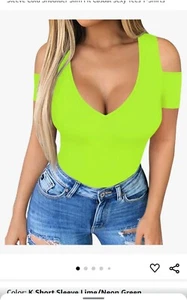 HERLOLLYCHIPS Women Tops Summer Deep V Neck Short Sleeve Cold Shoulder XXL - Picture 1 of 5