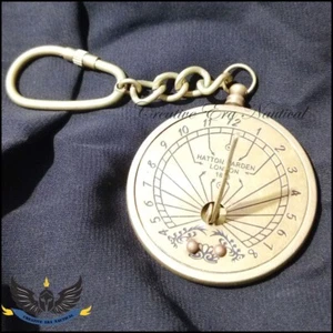 Brass Sundial Key Chain Vintage Nautical Compass Keyring Antique Maritime Gift - Picture 1 of 8
