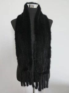 New knit 100% real mink fur scarf fur premium quality cape 150*14 cm black wrap - Picture 1 of 4