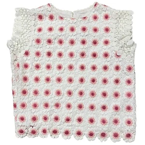 J Crew White Coral Pink Floral Crochet Short Sleeve Blouse NWT XL Spring Easter - Picture 1 of 21