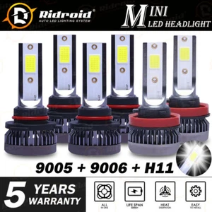 6PCS 9005 9006 H11 Combo COB LED Headlight Fog Bulbs 6000K White High Low Beam - Picture 1 of 12