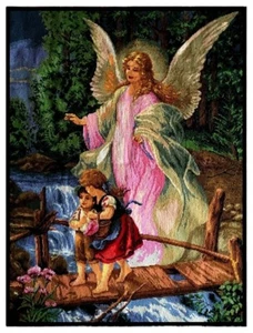 Handarbeit-gestickt-Bild-Nadelarbeit "ENGEL und KINDER" - Bild 1 von 6