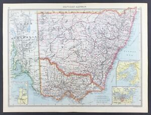 Australia map South East Region c1906 original with litho colour 