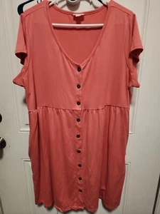 LuLaRoe -Coral Dress Below Knee Short Sleeve W Pockets and Buttons up Front - L - Picture 1 of 4