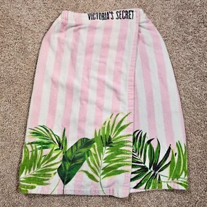 Asciugamano avvolgente da bagno Victoria's Secret rosa bianco righe palme 26x55 - Foto 1 di 16