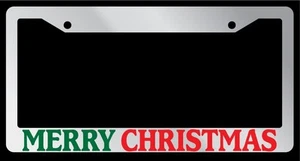 Chrome License Plate Frame "Merry Christmas Color One Line" Auto Accessory - Picture 1 of 1