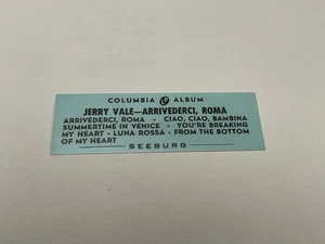 Jukebox LP 33 Title Strip Jerry Vale Arrivederci Roma Columbia - Picture 1 of 1