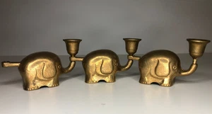 Vintage Messing Kerzenhalter Set Elefanten Figuren Retro Stil 1960 - Bild 1 von 17
