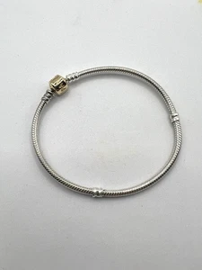 PANDORA 590702HG STERLING SILVER & 14K BARREL CLASP 585 ALE SNAKE CHAIN BRACELET - Picture 1 of 7