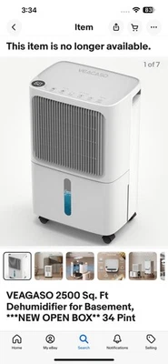 VEAGASO 2500 Sq.Ft Dehumidifier for Home with Drain Hose Max 34 Pints,Three Mode
