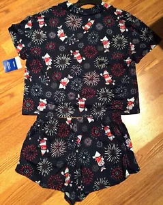Way to Celebrate! Women's Patriotic Fireworks 2-Piece Shorty Pajamas Small - Picture 1 of 7