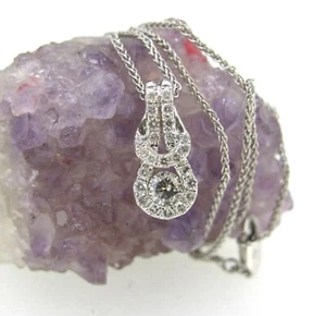 .48 ct tw Diamonds Round Cut 10k Pendant & 14k White Gold Chain Necklace 16'' - Picture 1 of 6