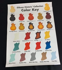 VINTAGE 1998 NEW GIBSON HISTORIC COLLECTION GUITAR COLOR KEY POSTER NASHVILLE - Picture 1 of 12