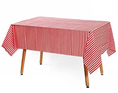  Disposable Plastic Picnic Party Tablecloth Pcs Plastic 2 Red White Stripe - Image 1 of 4