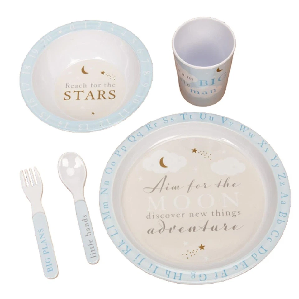 5 Pieza Melamina Alimentación Juego Taza Bol Placa Cubiertos - Bambino Bebé - Imagen 1 de 2