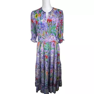 NWOT Johnny Was Size Medium Daphne 100% Silk Maxi Dress Season Floral Xlnt Cond! - Picture 1 of 13