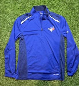 Toronto Blue Jays MAJESTIC Cool Base Mens M MLB Dugout Quarter Zip Shirt Blue - Picture 1 of 10