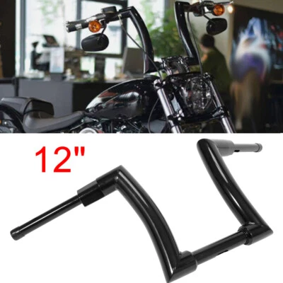 12'' Rise Hanger Fat Bars 2" Handlebar Black For Harley Fatboy Foto 1 de 4