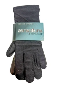 Sensations By Isotoner Women's Stretch Gloves Black Flexible Stretch One Size - Picture 1 of 2