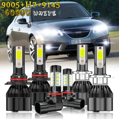 For SAAB 9-5 2010 2011 LED Headlight High Low Beam + Fog Light Bulbs Combo 6000K - Image 1 of 4
