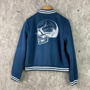 Juniors Hell Bunny Blue Size L Knit Varsity Jacket With Skull Snap Knit NEW - Picture 1 of 17