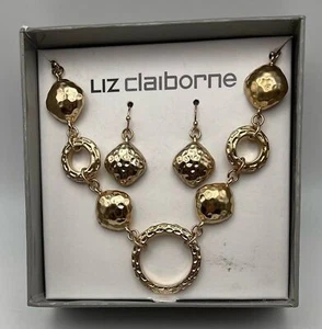 Liz Claiborne Links goldfarben Halskette und Ohrringe Set rund Neu mit Etikett - Bild 1 von 1