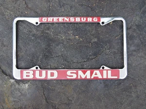 Vintage Bud Smail Greensburg PA Metal Embossed Dealer License Plate Frame - Picture 1 of 7