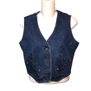 Levi Strauss Signature Womens Large Denim Jean Vest Country Western Cowgirl L - Picture 1 of 9