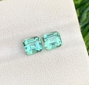 1.85 Carats Green Seafoam Tourmaline Pair, Rear Tourmaline Pair Emerald Shape - Picture 1 of 4