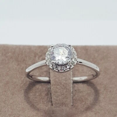 Anello donna argento925 rodio bianco solitario pietra centrale zircone brillante - Immagine 1 di 4